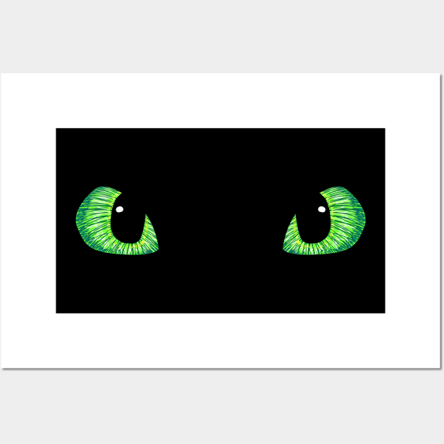 Green Toothless Dragon Eyes Drawing Wall Art by itsMePopoi